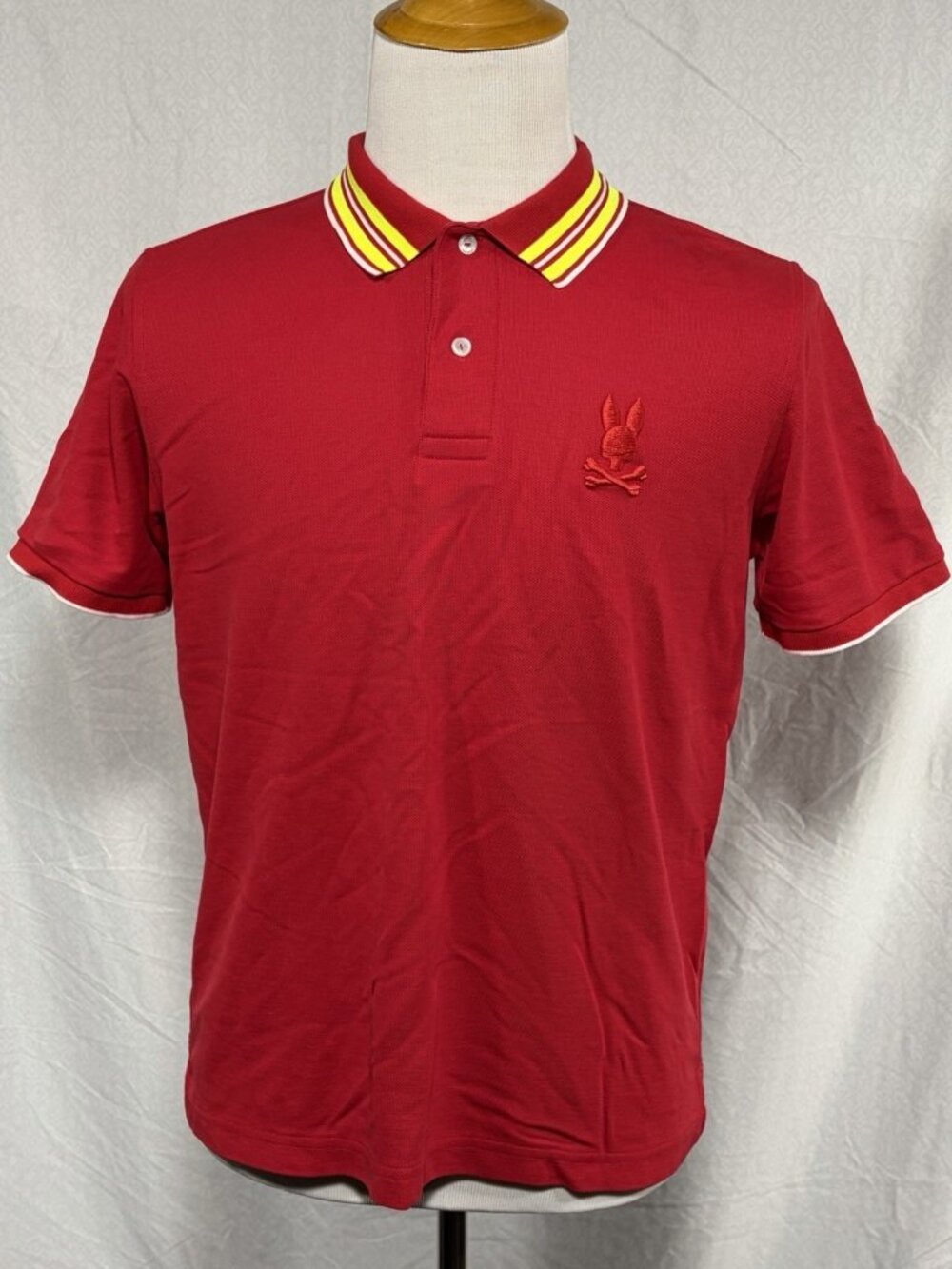 Psycho Bunny Men's Rio Red Yellow Gresham Tipped Short Sleeve Polo Shirt Sz 5